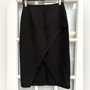 Alice + Olivia Employed Black Pencil Skirt Front Wrap Slit Size 2 XS